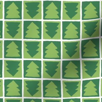 Christmas Tree Checkerboard Bright Green on White Small Scale