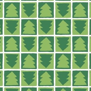 Christmas Tree Checkerboard Bright Green on White Small Scale