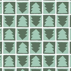 Christmas Tree Checkerboard Wintergreen on White Small Scale