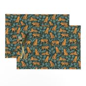 Tigers and Jungle Plants in Deep Green | Medium Version | Bohemian Style Pattern with Green Leaves