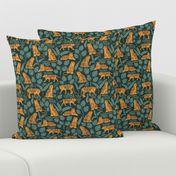 Tigers and Jungle Plants in Deep Green | Medium Version | Bohemian Style Pattern with Green Leaves