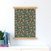 Tigers and Jungle Plants in Deep Green | Medium Version | Bohemian Style Pattern with Green Leaves