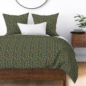 Tigers and Jungle Plants in Deep Green | Small Version | Bohemian Style Pattern with Green Leaves