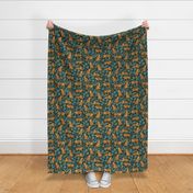 Tigers and Jungle Plants in Deep Green | Large Version | Bohemian Style Pattern with Green Leaves