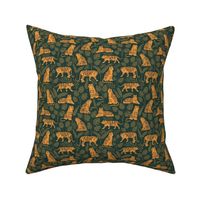 Tigers and Jungle Plants in Jungle Green | Small Version | Bohemian Style Pattern with Green Leaves