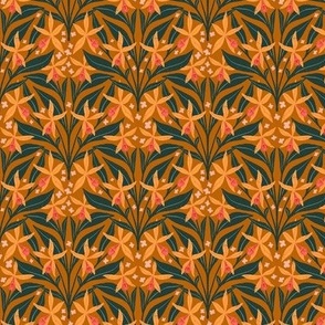 Wild Jungle Flowers in Earthen Yellow | Small Version | Bohemian Style Pattern with Gold Petals and Green Leaves