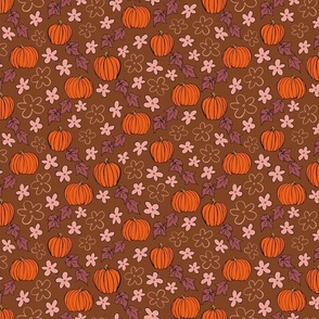 Flower Power Pumpkin Patch Orange and Pink on Rust