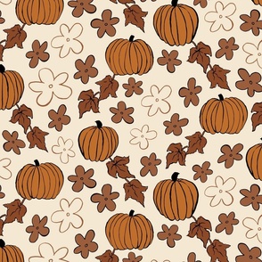 Flower Power Pumpkin Patch Rust and Brown on Ivory