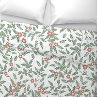 Jumbo Art Nouveau Folk Floral in muted green, red and pink