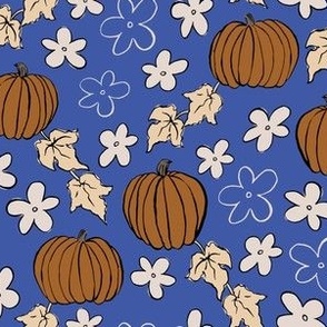 Retro Halloween Aesthetic Wallpaper Flower Power Pumpkin Patch Blue and Brown