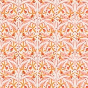 Wild Jungle Flowers in Paradise Pink  | Small Version | Bohemian Style Pattern with Gold Petals and Pink Leaves