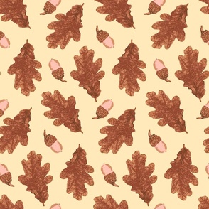   (M) Copper Fall Leaves and Acorns on Cream