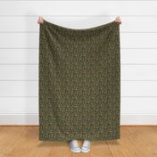 Women and Cheetahs in the Jungle on Deep Green | Small Version | Bohemian Style Pattern with Green Leaves