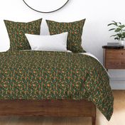 Women and Cheetahs in the Jungle on Deep Green | Medium Version | Bohemian Style Pattern with Green Leaves