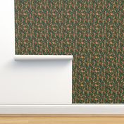 Women and Cheetahs in the Jungle on Deep Green | Large Version | Bohemian Style Pattern with Green Leaves