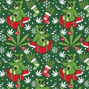 Cute cannabis bear Christmas green small scale