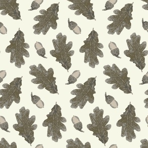   (M) Neutral Fall Leaves and Acorns on Ivory