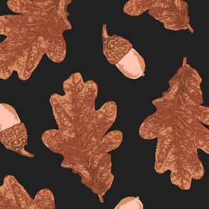 Terracotta Fall Leaves and Acorns on Charcoal - Large Scale