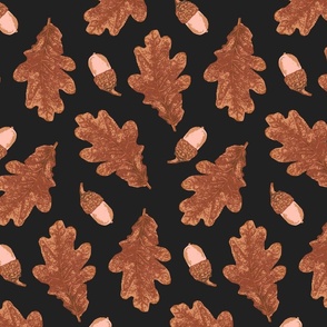   (M) Terracotta Fall Leaves and Acorns on Charcoal