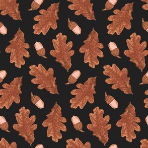   (S) Terracotta Fall Leaves and Acorns on Charcoal 