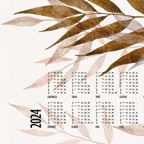 botanical calendar 2024 - beautiful watercolor brown leaf - tea towel and wall hanging