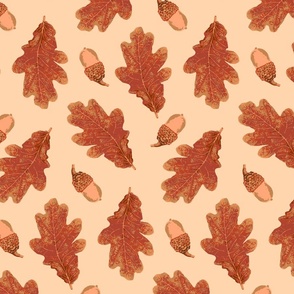   (M) Terracotta Fall Leaves and Acorns on Cream