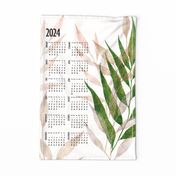 botanical calendar 2024 - beautiful watercolor green leaf - tea towel and wall hanging