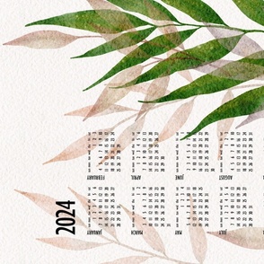 botanical calendar 2024 - beautiful watercolor green leaf - tea towel and wall hanging