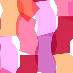 Overlapping disco confetti abstract shapes in pink, raspberry, and orange party fabric 