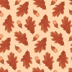   (S) Terracotta Fall Leaves and Acorns on Cream