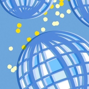 Large-Scale Confetti Disco Party with Blue and White Circles for Party Decor