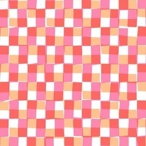 Warm Pink and Orange Checkerboard Handdrawn Grid Dress Design