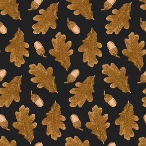   (S) Brown Fall Leaves and Acorns on Charcoal 