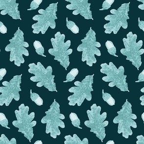   (S) Blue Fall Leaves and Acorns on Navy 
