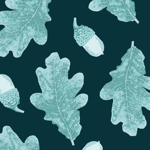   (L) Blue Fall Leaves and Acorns on Navy 
