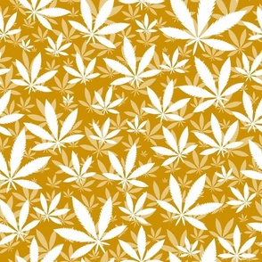 Bigger Scale Marijuana Cannabis Leaves White on Mustard