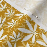 Smaller Scale Marijuana Cannabis Leaves White on Mustard