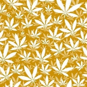 Smaller Scale Marijuana Cannabis Leaves White on Mustard