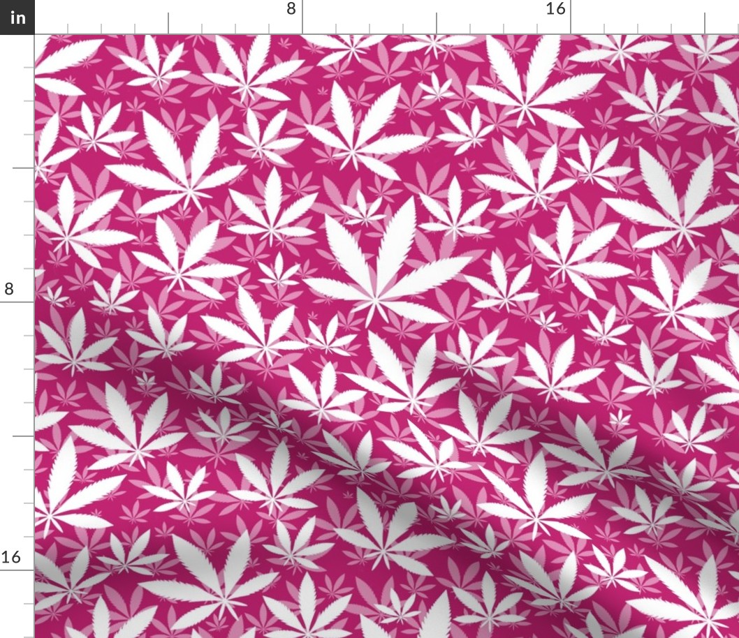 Bigger Scale Marijuana Cannabis Leaves White on Bubblegum Pink