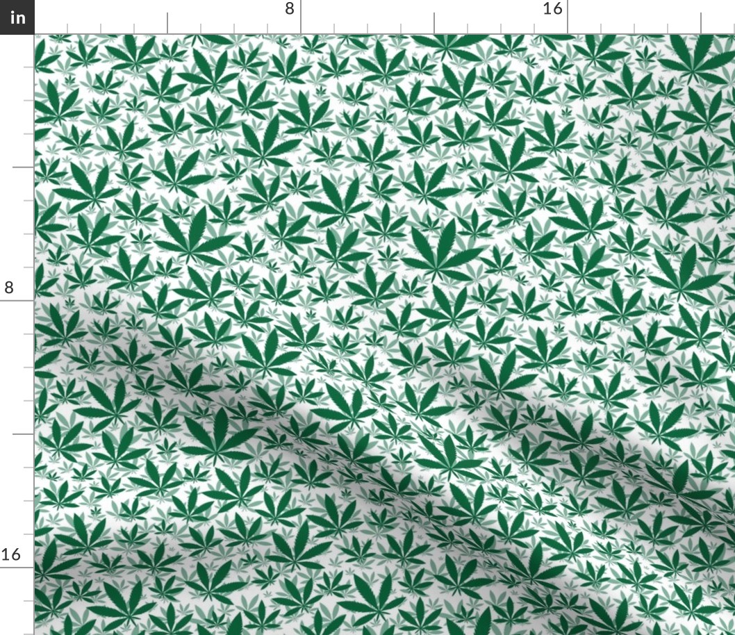 Smaller Scale Marijuana Cannabis Leaves Emerald Green on White