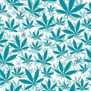 Smaller Scale Marijuana Cannabis Leaves Lagoon Blue on White