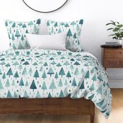 Whimsical Christmas Tree Watercolor Pattern Teal White Medium Scale