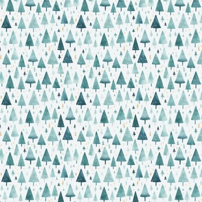 Whimsical Christmas Tree Watercolor Pattern Teal White Smaller Scale