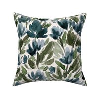 Jumbo - Midnight Blue Watercolour Tulip Vines -  White 