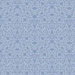 damask with flowers and ornaments cornflower blue on baby blue - small scale