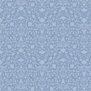 damask with flowers and ornaments baby blue on cornflower blue - small scale