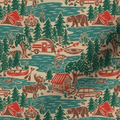 North Country Summer - 6" medium - vintage teal, green, brown, and red 