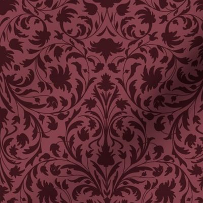 damask with flowers and ornaments Rosewood red on Burgundy - small scale