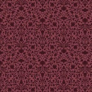 damask with flowers and ornaments Rosewood red on Burgundy - small scale