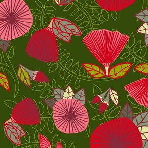 Ohi'a Forest-Shady Green Afternoon-Shades of Red & Forest Green,  Bedding, Home Decor, Garments